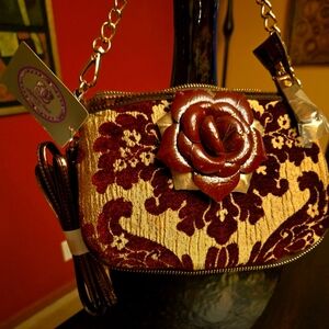 Sharif Burgundy and Cream Floral Clutch